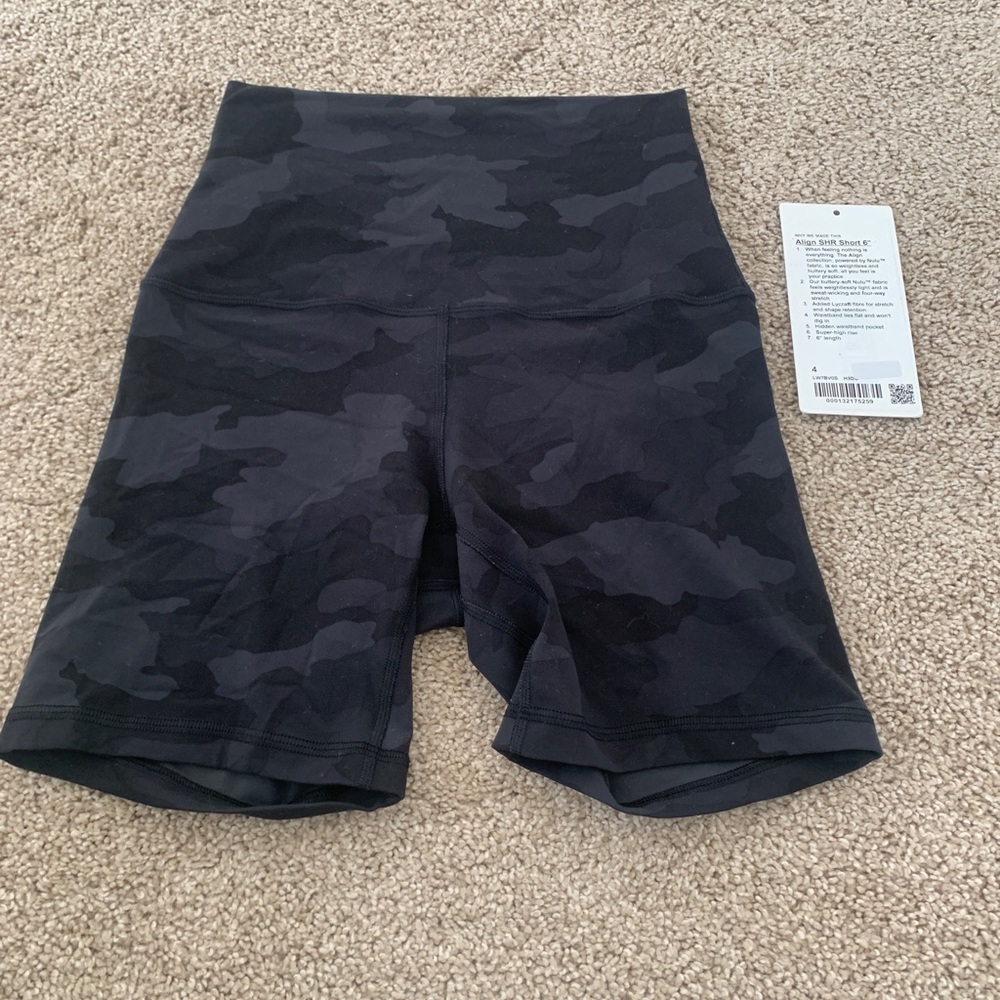 - Lululemon High Rise Camo Align Shorts 6”. New. Size 4. worn once to try on